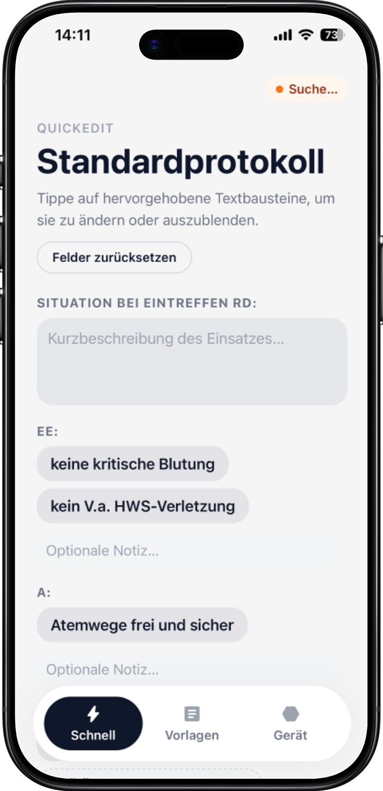 Screenshot Schnellprotokoll Variante 1