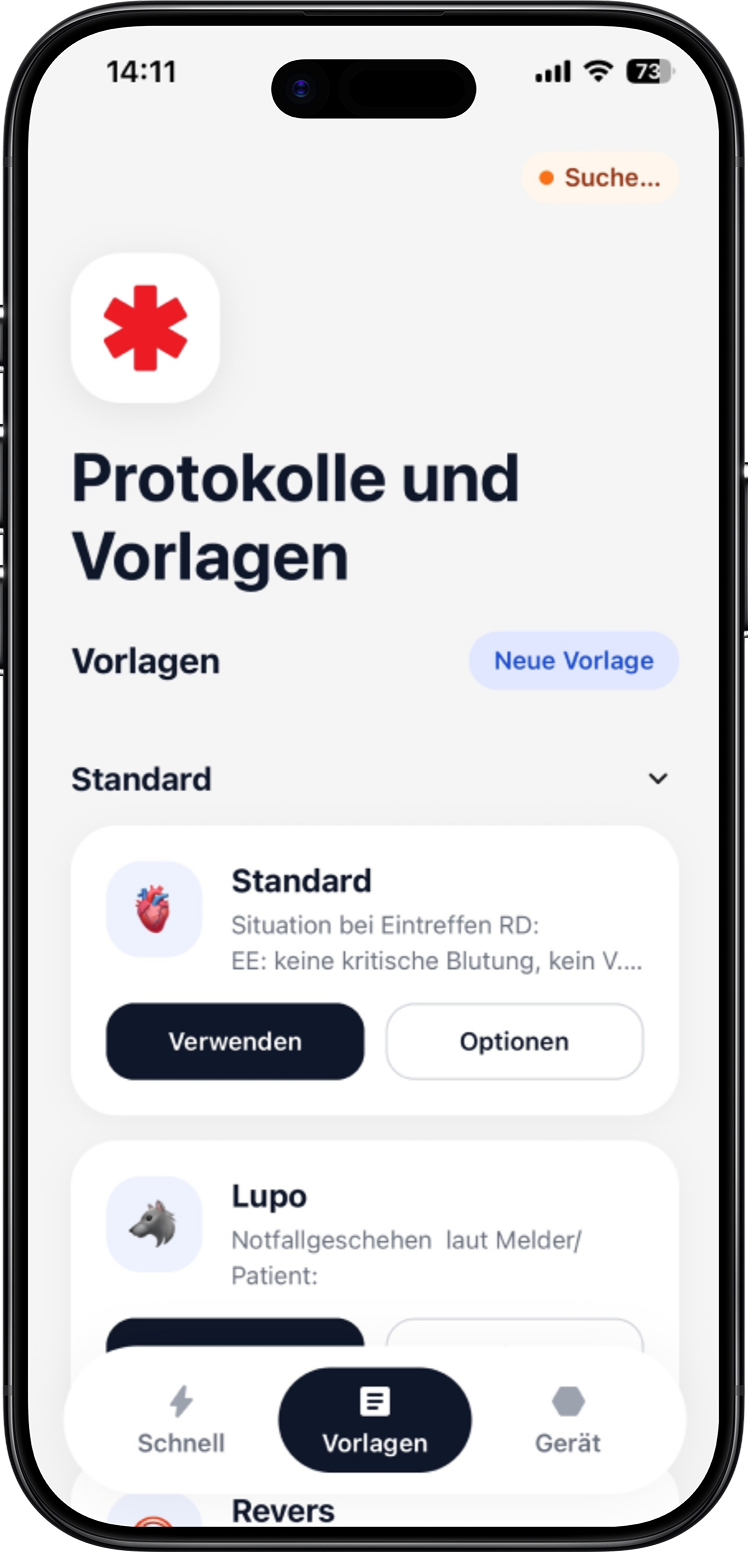 Vorlagenübersicht der Protokey App