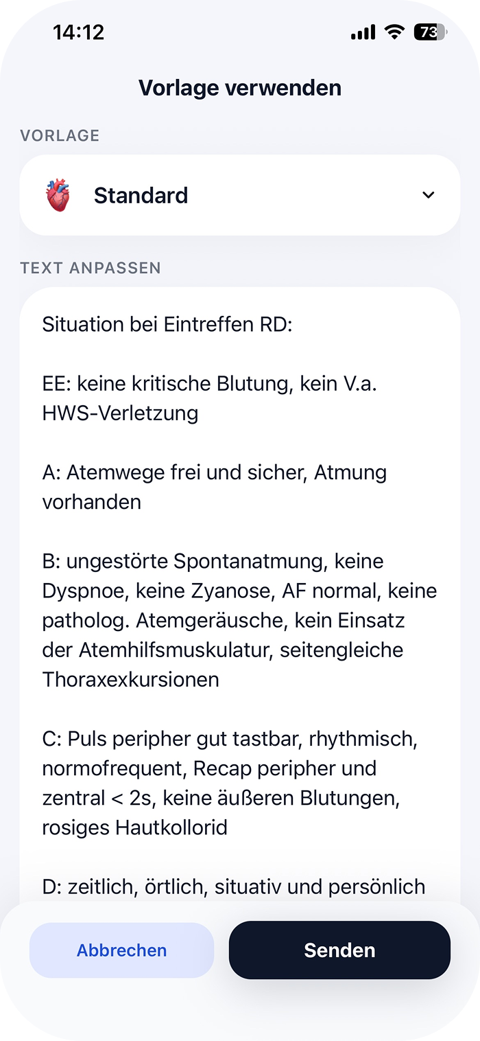 Vorlagendetails der Protokey App